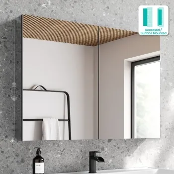 Esme Matt Black Recessed Mirror Cabinet 700x1000mm