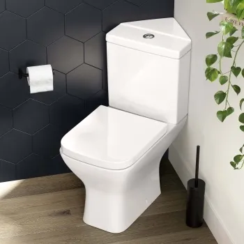 Atlanta Rimless Close Coupled Corner Toilet With Soft Close Seat