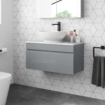 Trent Stone Grey Wall Hung Drawer Vanity with Marble Top & Oval Counter Top Basin 800mm