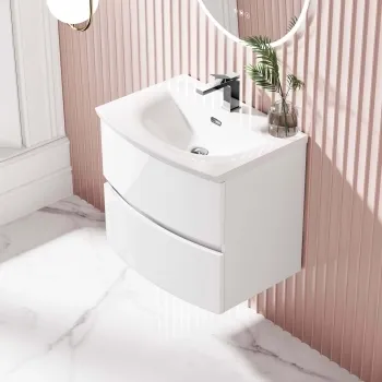 Bali Gloss White Wall Hung Basin Drawer Vanity 600mm