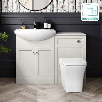 Capri Cotton White Combination Vanity Basin and Houston Toilet 1150mm - Chrome Handles