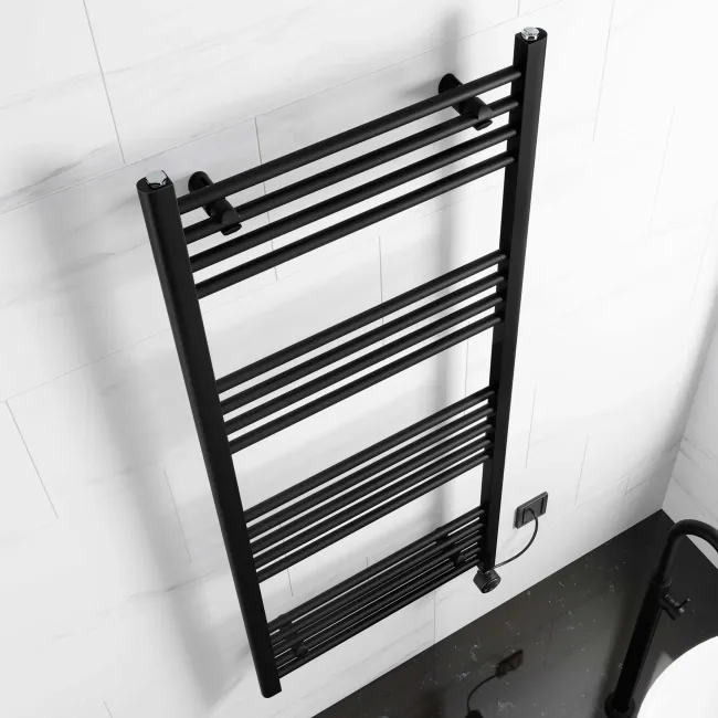 Barcelona Electric Matt Black Straight Heated Towel Rail 1400x600mm