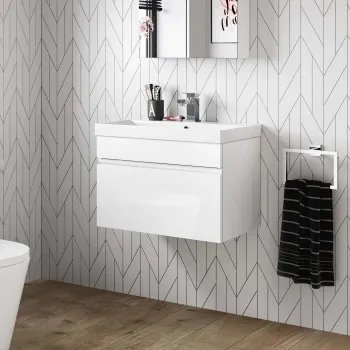 Trent Gloss White Wall Hung Basin Drawer Vanity 600mm