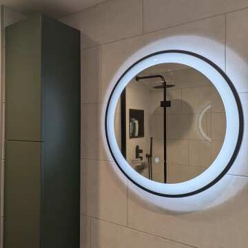 Mollie Black Framed Round Illuminated LED Mirror With BLUETOOTH Speaker 600mm