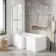 L Shaped 1500 Shower Bath with Front Panel & 4mm Fixed Screen with Rail - Left Handed
