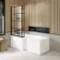 L Shaped 1700 Shower Bath with Front Panel & 6mm Easy Clean Matt Black Grid Bath Screen - Left Handed