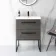 Elba Charcoal Elm Wall Hung Basin Drawer Vanity 600mm with Matt Black Stand