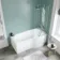 P Shaped 1600 Shower Bath with Front Panel & 4mm Screen with Rail - Right Handed