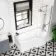P Shaped 1600 Shower Bath with Front Panel & 6mm Easy Clean Screen with Rail - Right Handed