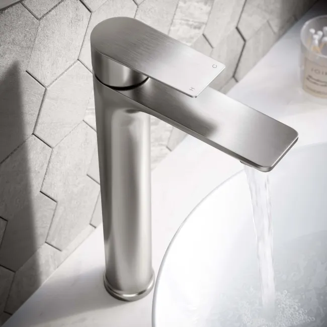 Glen Brushed Stainless Steel High Rise Basin Mixer Tap