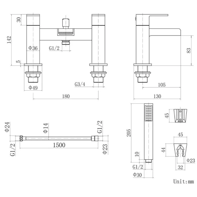 Avon Matt Black Waterfall Bath Filler & Handheld Shower