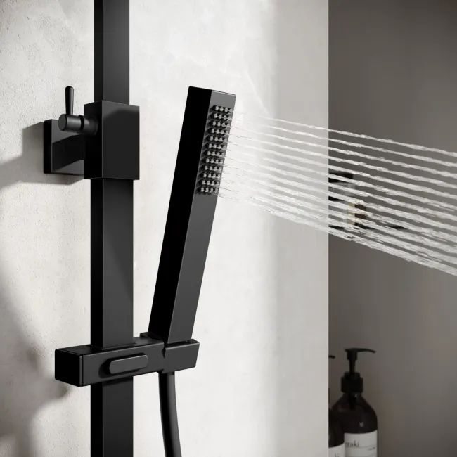 Skye Square Matt Black Thermostatic Bath Filler Shower Set