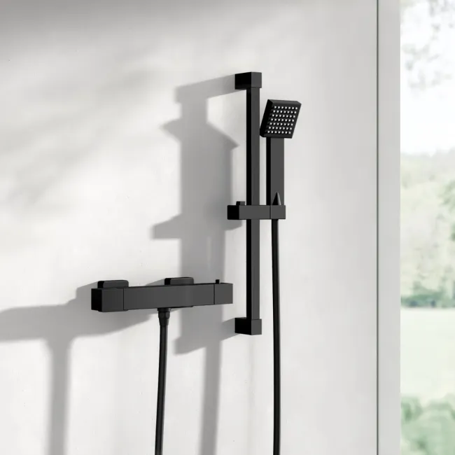 Cork Matt Black Square Thermostatic Bar Shower Set