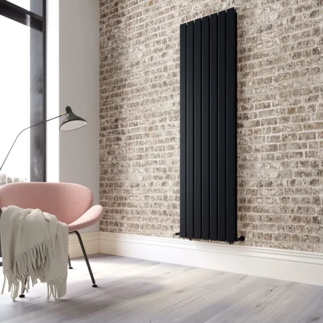 Faro Matt Black Double Flat Panel Vertical Radiator 1800x490mm