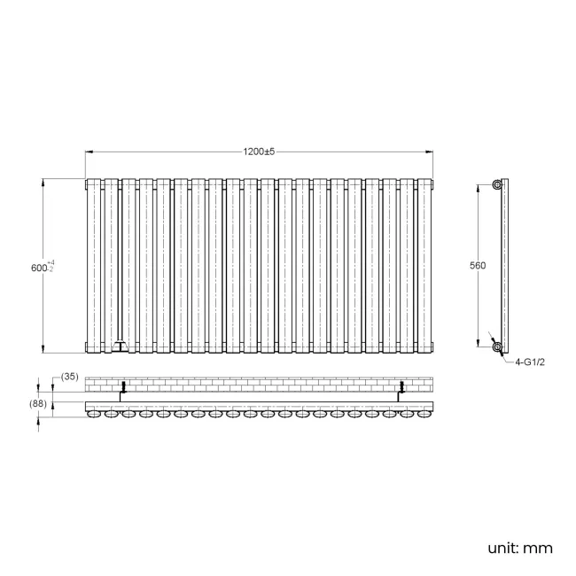 Marbella White Single Oval Panel Radiator 600x1200mm