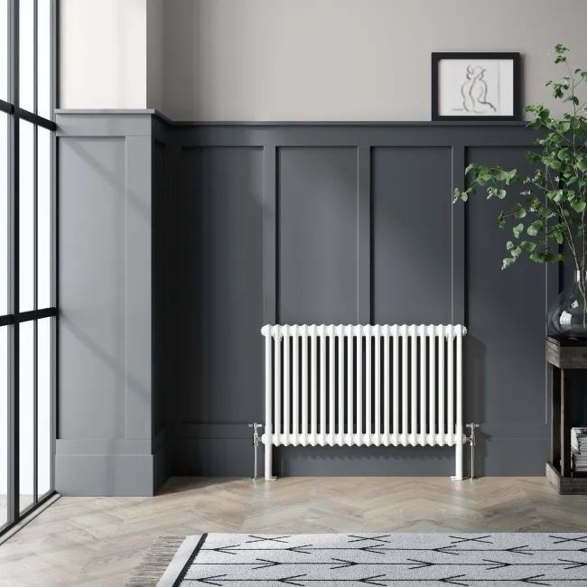 Athens White Double Column Horizontal Traditional Radiator 600x1010mm