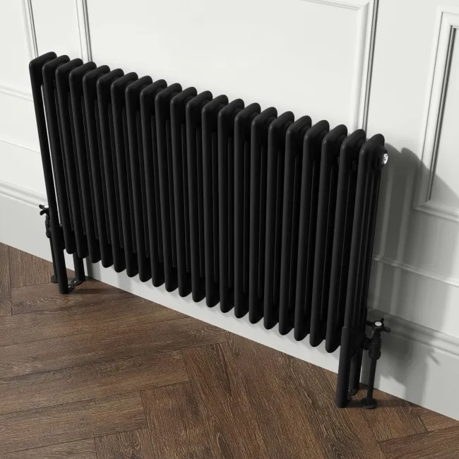 Athens Matt Black Triple Column Horizontal Traditional Radiator 600x1010mm