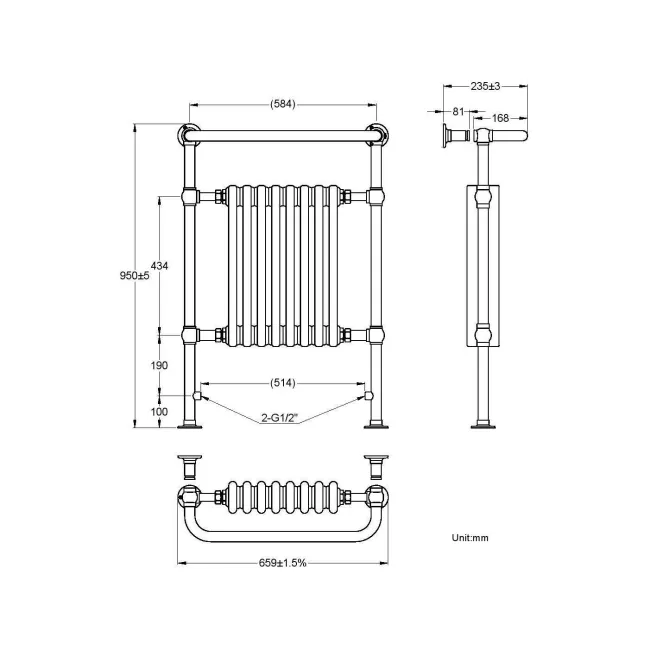 Black Traditional 8 Column Towel Radiator