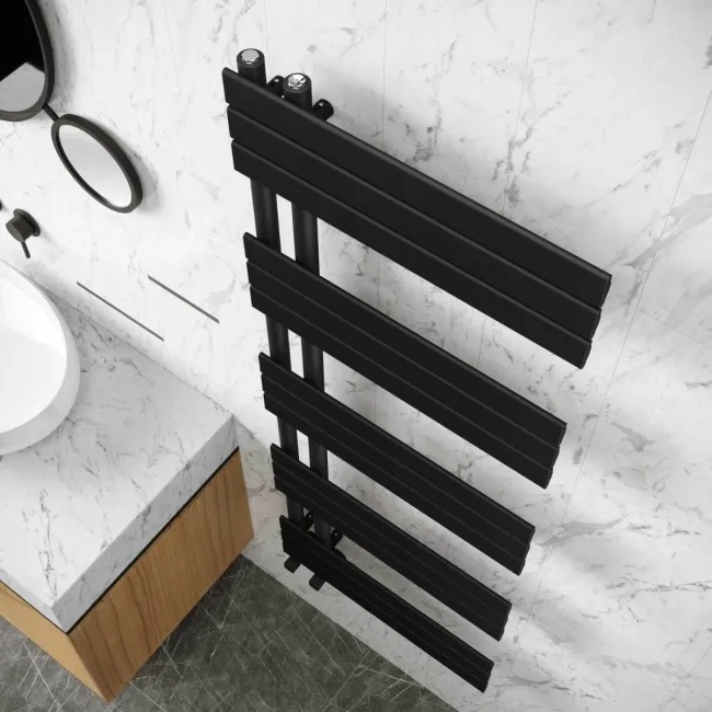Seville Matt Black Designer Flat Panel Heated Towel Rail 1600x600mm