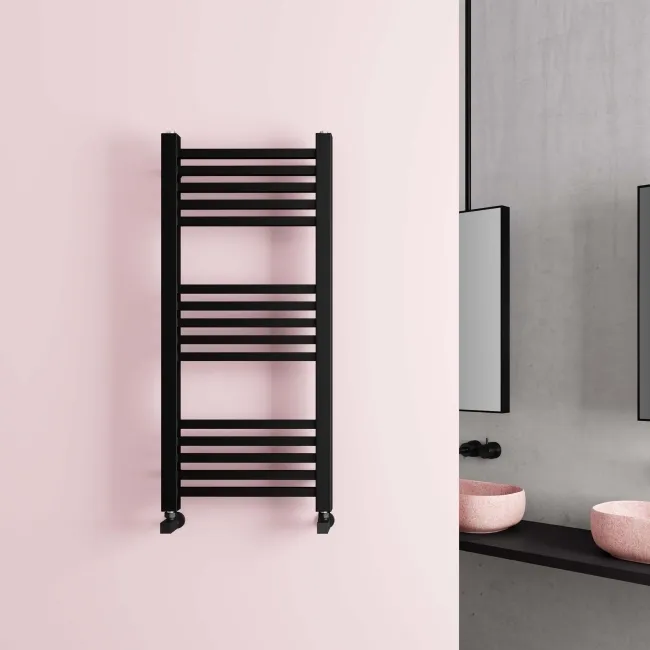 Valetta Matt Black Square Heated Towel Rail 1000x450mm