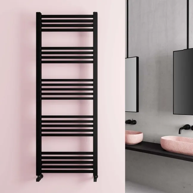 Valetta Matt Black Square Heated Towel Rail 1600x600mm
