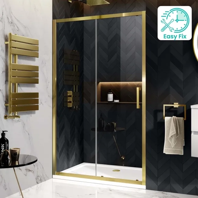 Hamburg Brushed Brass Easy Clean 8mm Sliding Shower Door 1200mm - Easy Fix Feature