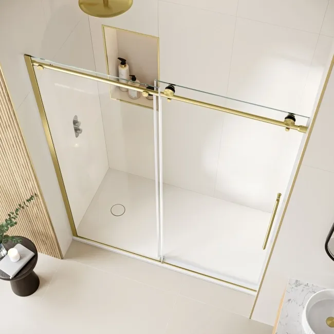 Prague Brushed Brass 8mm Soft-Closing Sliding Shower Door 1500mm