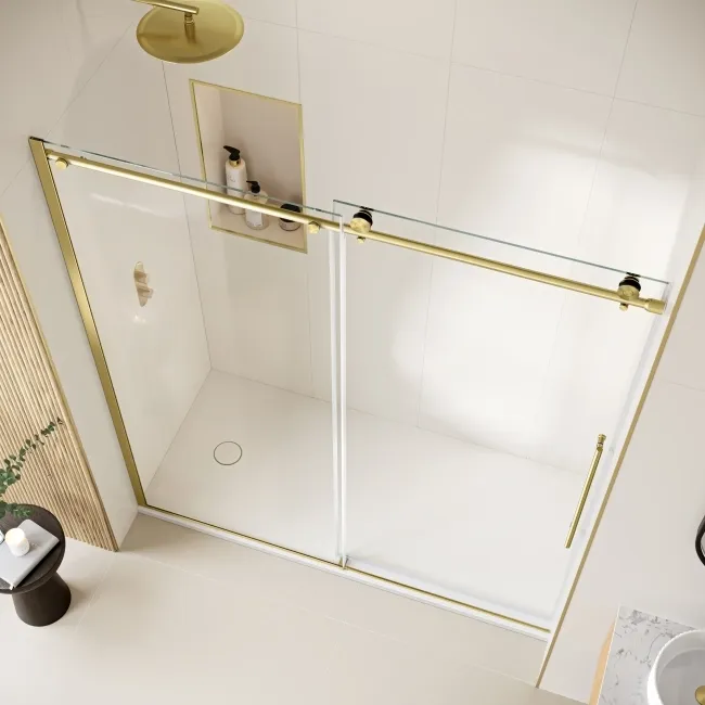 Prague Brushed Brass 8mm Soft-Closing Sliding Shower Door 1800mm