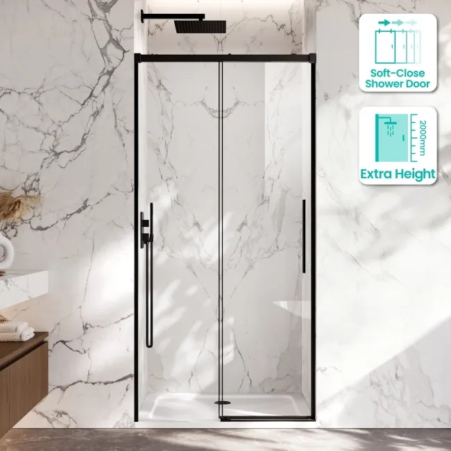 Lisbon Matt Black 8mm Soft-Closing Sliding Shower Door 1000mm