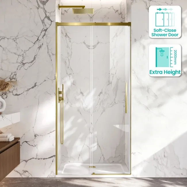 Lisbon Brushed Brass 8mm Soft-Closing Sliding Shower Door 1100mm