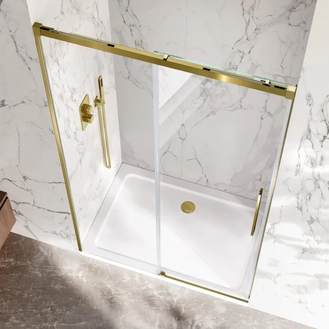 Lisbon Brushed Brass 8mm Soft-Closing Sliding Shower Door 1200mm