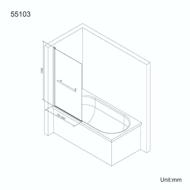 Venice 4mm Matt Black Bath Screen with Towel Rail - 800mm