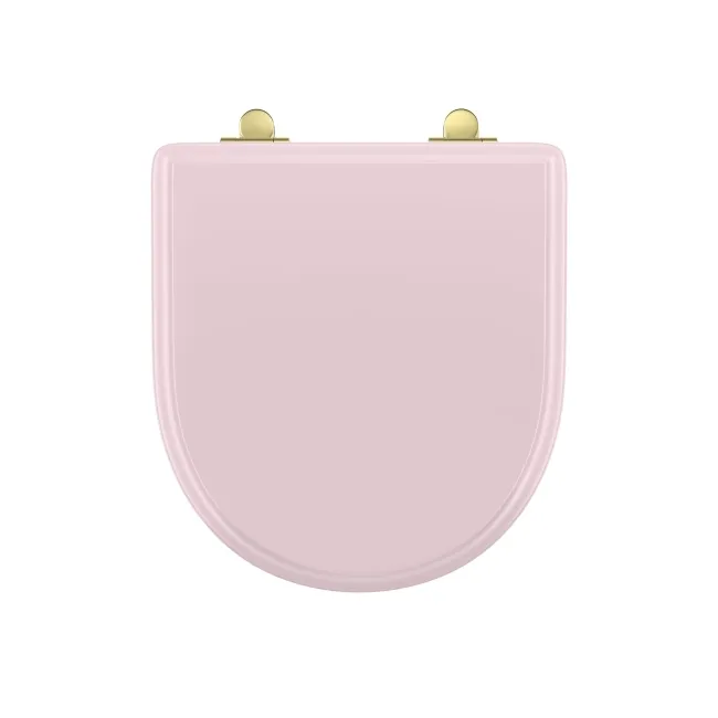 Kansas Traditional Cashmere Pink Wooden Soft Close Seat with Brushed Brass Hinges