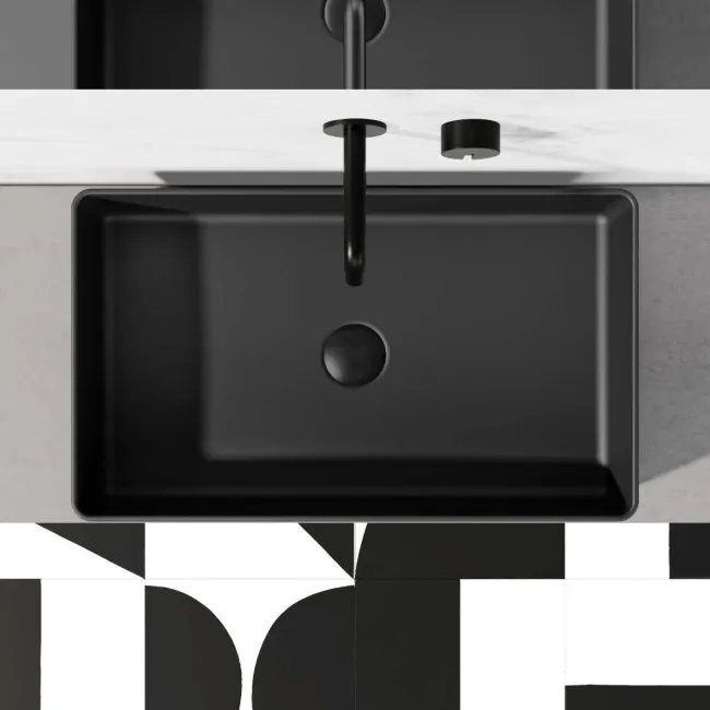Newark Matt Black Rectangular Counter Top Basin 615mm