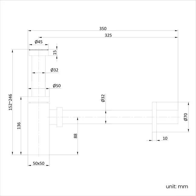 Chrome Square Basin Bottle Trap