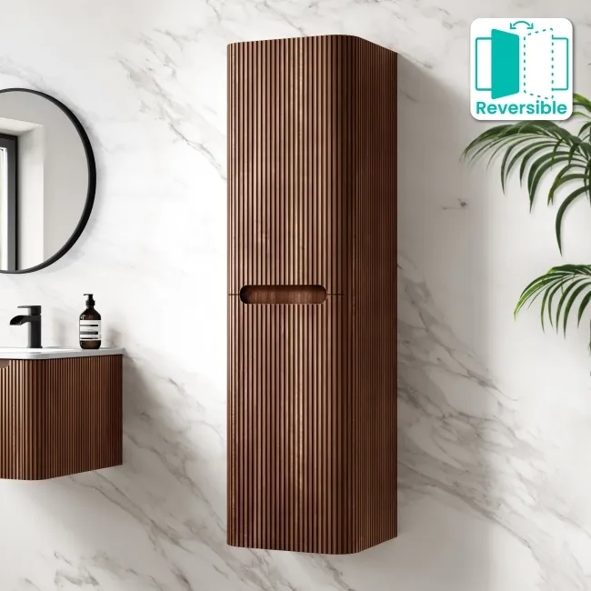 Sorrento Fluted Black Walnut Wall Hung Tall Cabinet 1400x400mm