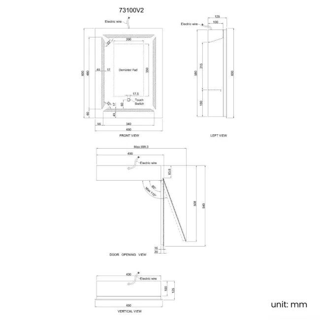 Haisley Cloakroom Illuminated LED Mirror Cabinet 600x450mm