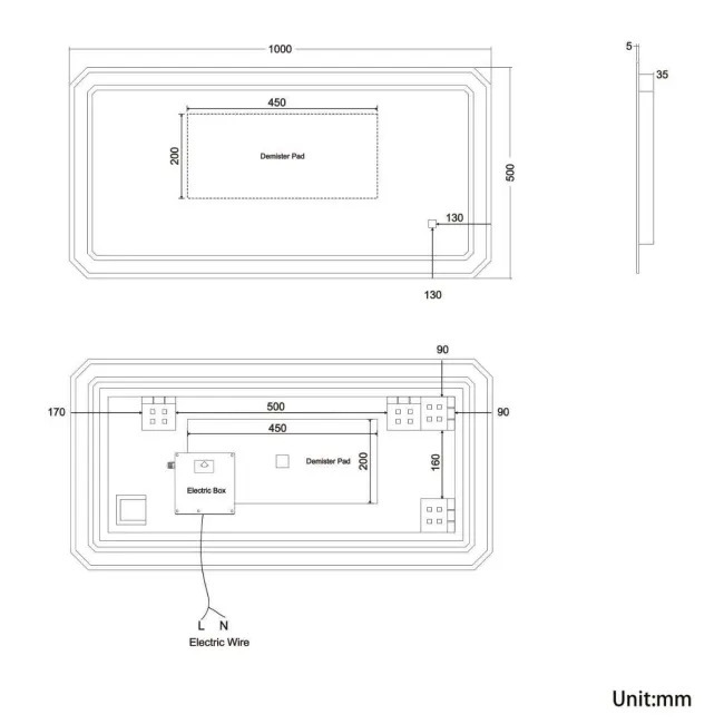 Thea Illuminated LED Mirror 500x1000mm