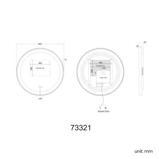Mollie Black Framed Round Illuminated LED Mirror With BLUETOOTH Speaker 800mm