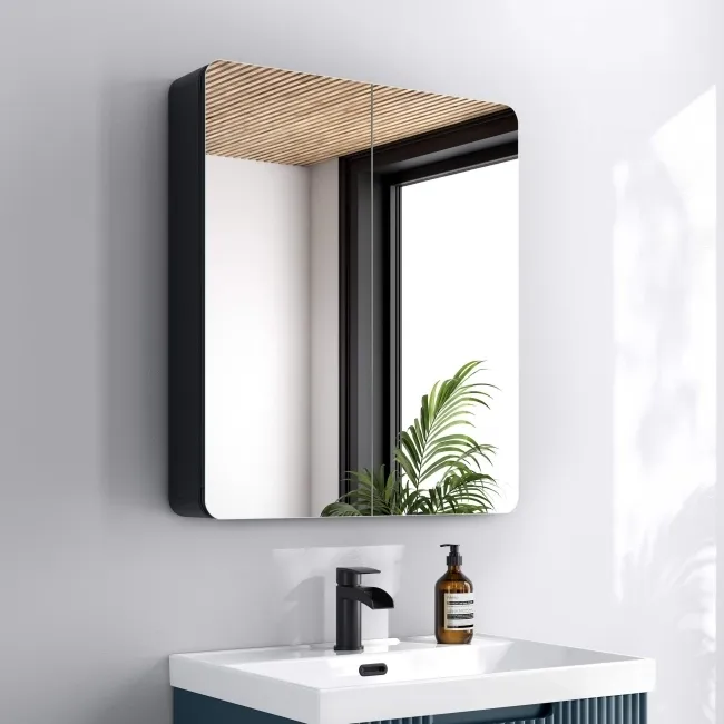Aurora Matt Black Mirror Cabinet 700x600mm