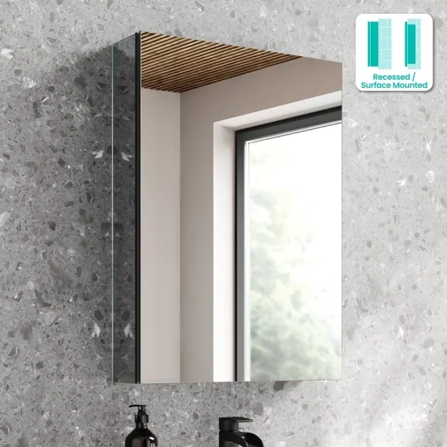 Esme Matt Black Recessed Mirror Cabinet 700x500mm