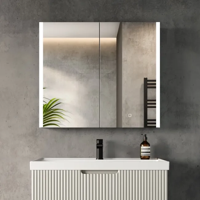 Selma Matt Black Illuminated LED Recessed Mirror Cabinet 700x800mm