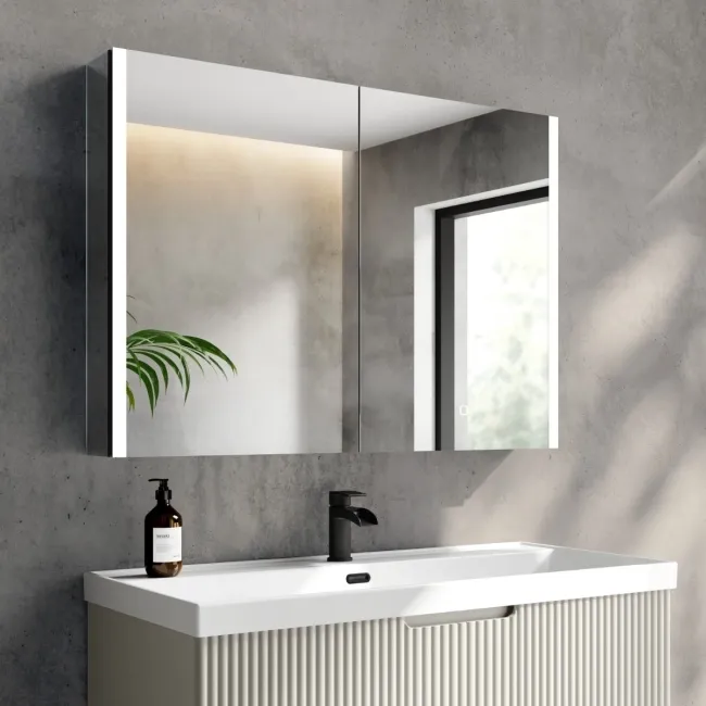 Selma Matt Black Illuminated LED Recessed Mirror Cabinet 700x1000mm