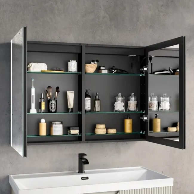 Selma Matt Black Illuminated LED Recessed Mirror Cabinet 700x1000mm