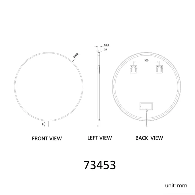 Delilah Battery Operated Black Framed Round Backlit LED Mirror 800mm