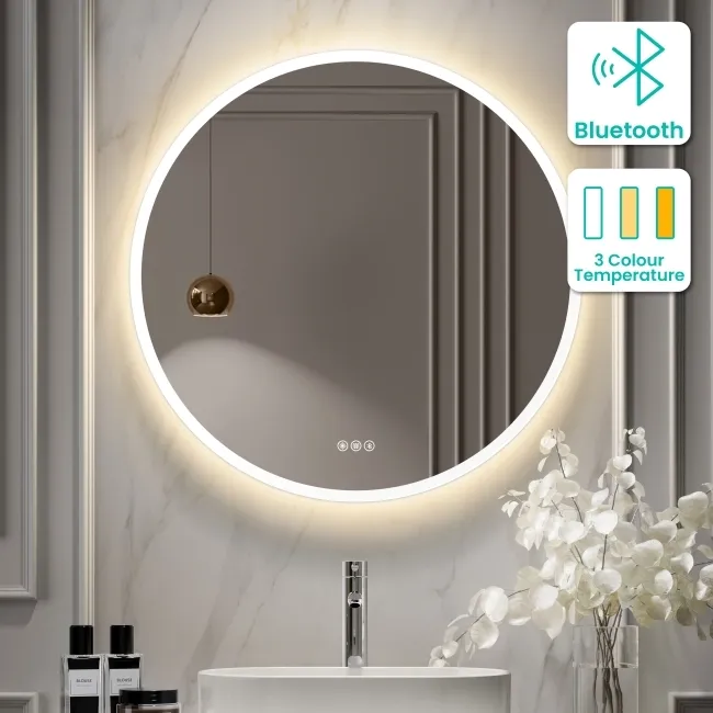 Grace Round Illuminated LED Mirror With BLUETOOTH Speaker 800mm