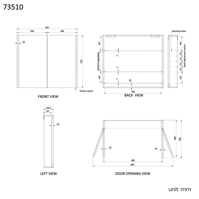 Selma Battery Operated Matt Black Illuminated LED Mirror Cabinet 700x800mm
