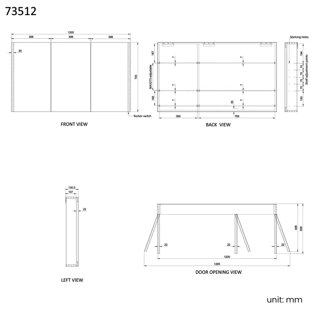 Selma Battery Operated Matt Black Illuminated LED Mirror Cabinet 700x1200mm