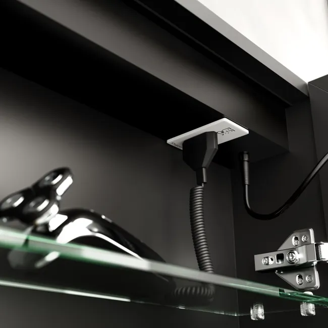 Esme Matt Black Illuminated LED Mirror Cabinet With BLUETOOTH Speaker 700x500mm