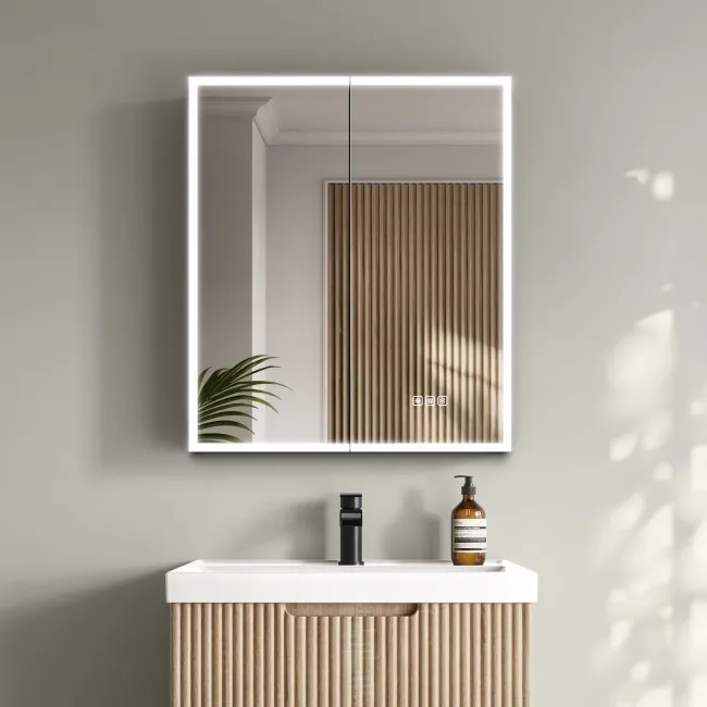 Esme Matt Black Illuminated LED Mirror Cabinet With BLUETOOTH Speaker 700x600mm